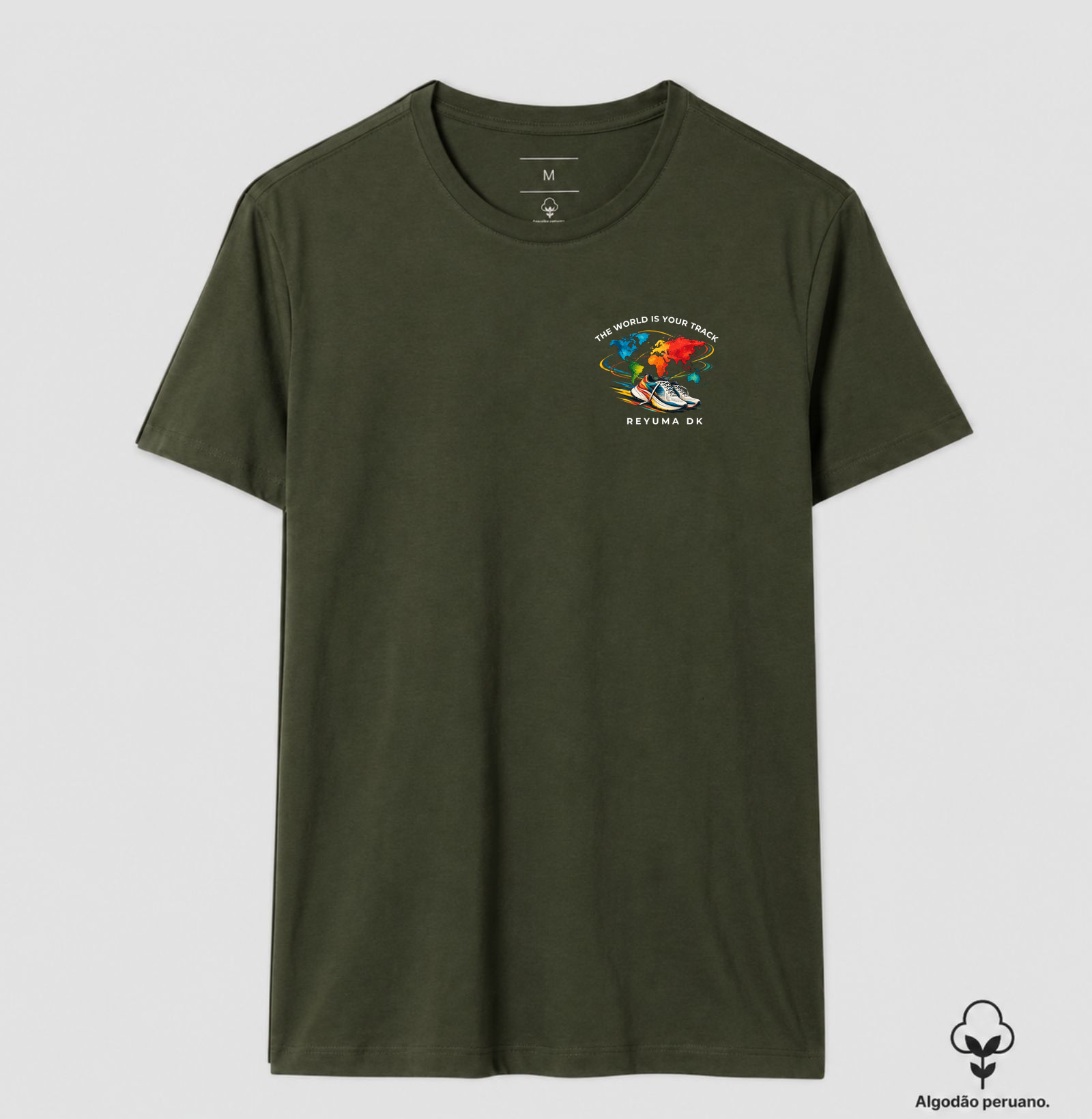 Camiseta Masculina, Feminina, Babylook e Unissex de Algodão Peruano Corrida "The World Is Your Track" - Imagem 6