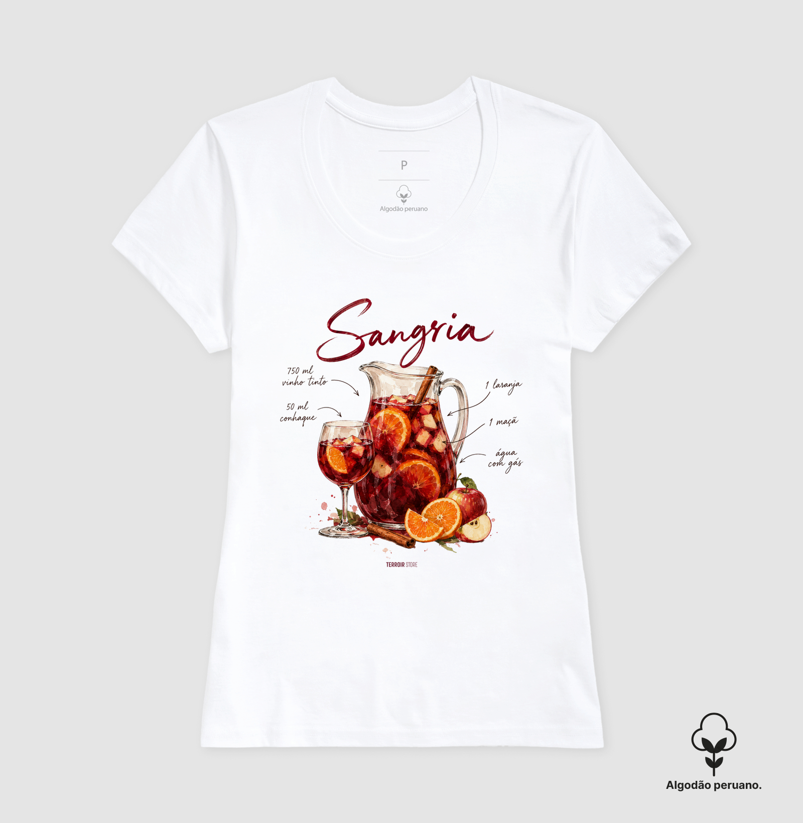 Camiseta Algodão Peruano Sangria – Drink com Vinho Tinto e Frutas - Imagem 3