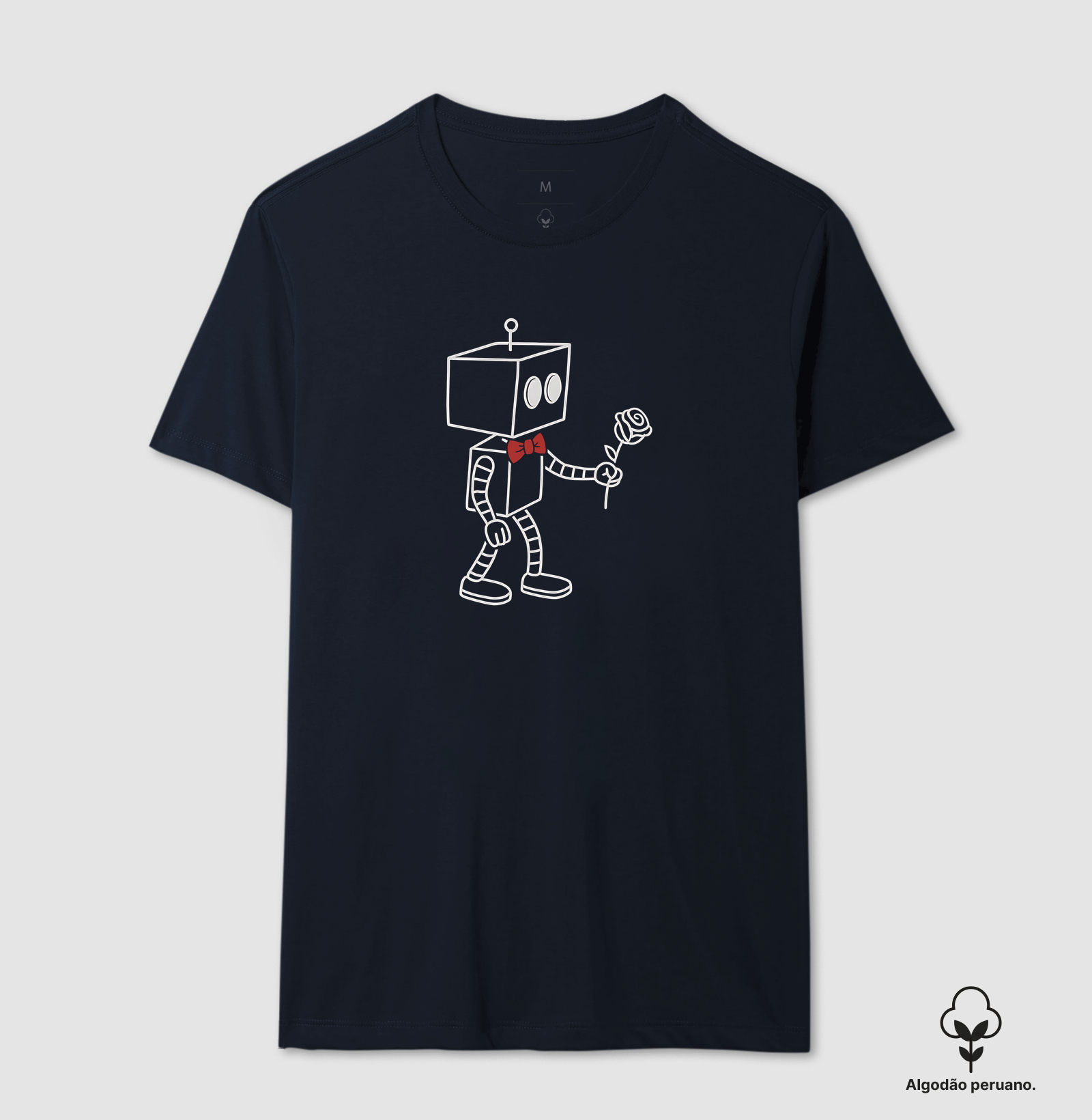 Camiseta Algodão Peruano Casal Robô Flor - Imagem 4