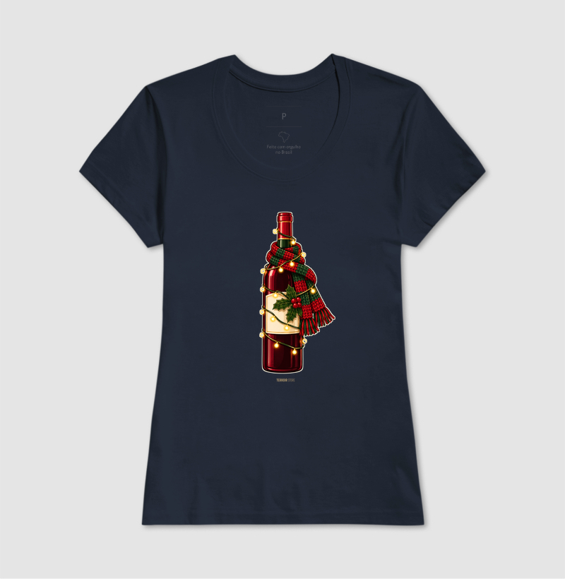 Camiseta Natal com Vinho – Garrafa de Cachecol e Pisca-Pisca - Imagem 7