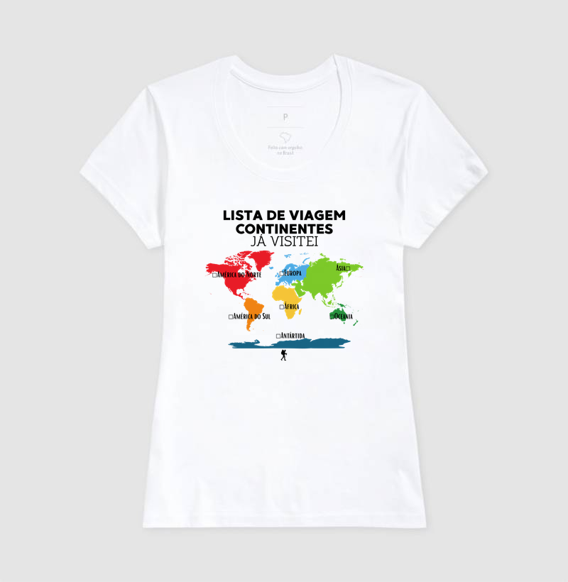 Camiseta Lista de Viagem Continentes Ja Visitei | Mapa Mundi Auto Personalizavel | Colecao Personalizaveis - Imagem 8