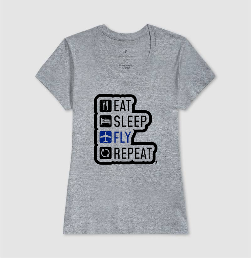 Camiseta Eat Sleep Fly Repeat | Rotina do Viajante Viciado | Colecao Viciados em Viagem - Imagem 12