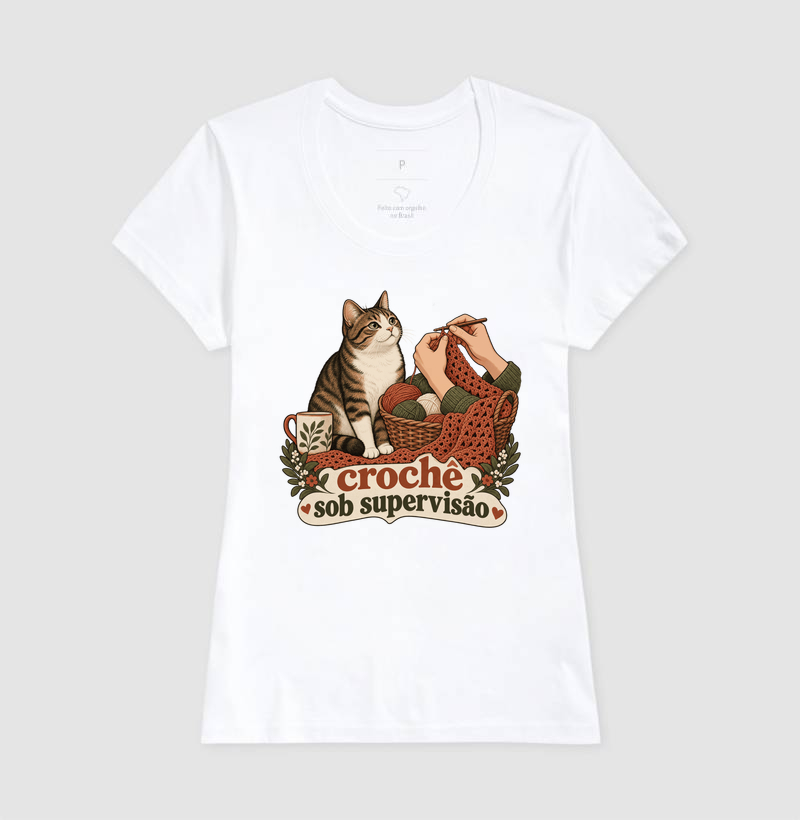 Camiseta Gato Crochê "crochê sob supervisão" | Pelo & Pano - Imagem 5