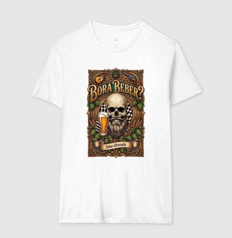 Bora Beber? Tamo Atrasado! | Camiseta Caveira Tattoo - Imagem 5