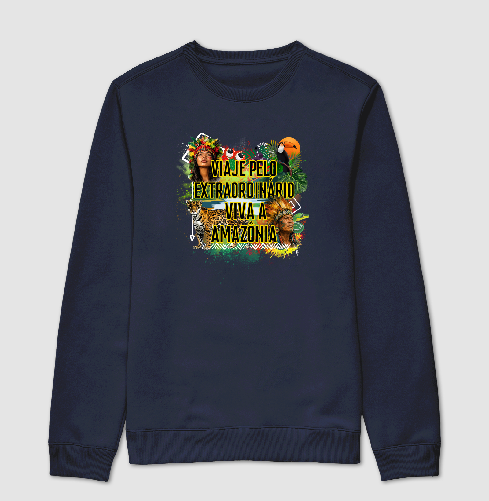 Camiseta Viaje pelo Extraordinario Viva a Amazonia | Onca Tucano Indigena | Colecao Viciados em Viagem - Imagem 5