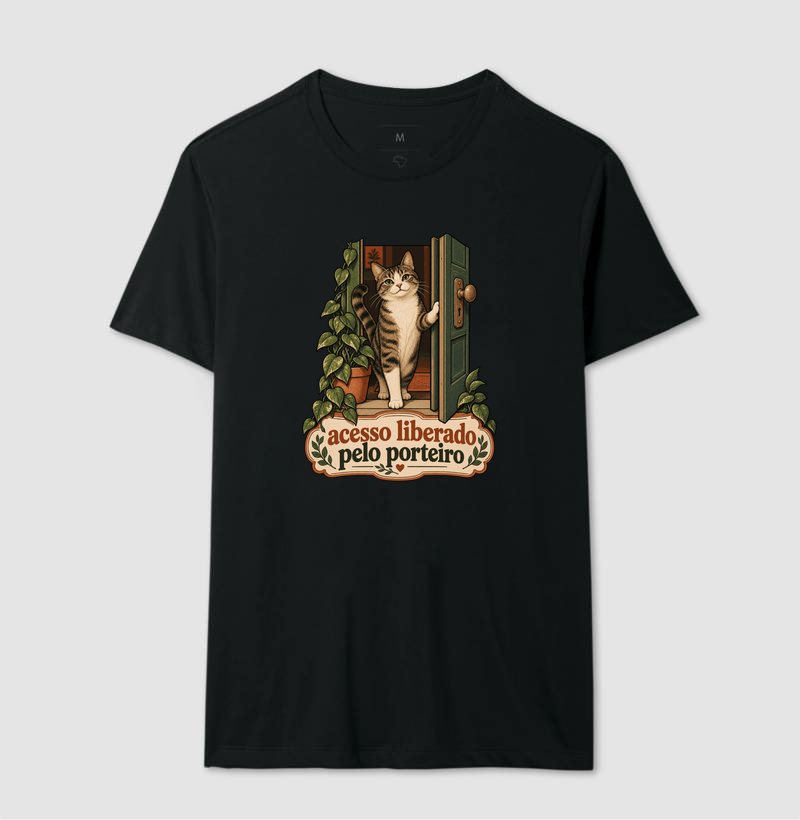 Camiseta Gato Porta "acesso liberado pelo porteiro" | Pelo & Pano - Imagem 2