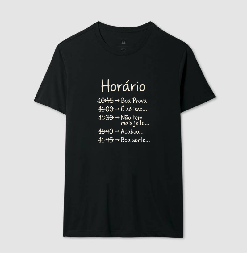 Camiseta Unissex Algodão Horário da Prova - Imagem 2