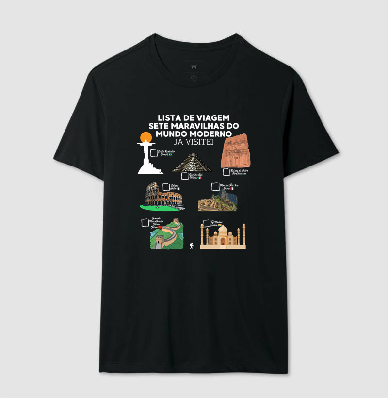 Camiseta Lista de Viagem Sete Maravilhas do Mundo Moderno | Marque as que Ja Visitou | Colecao Personalizaveis - Imagem 5