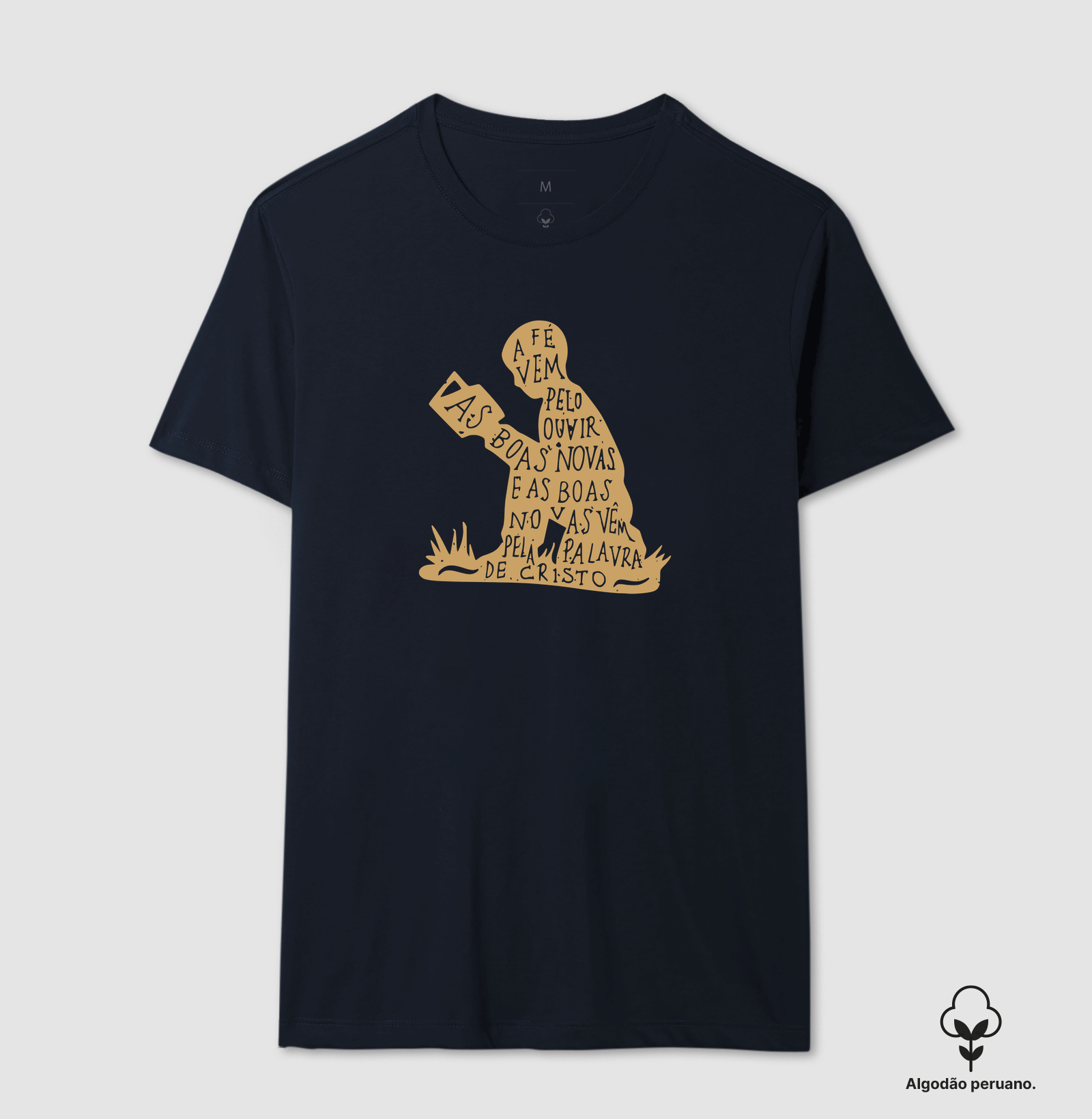 Camiseta Masc. Algodão Peruano A fé vem pelo Ouvir - Imagem 5