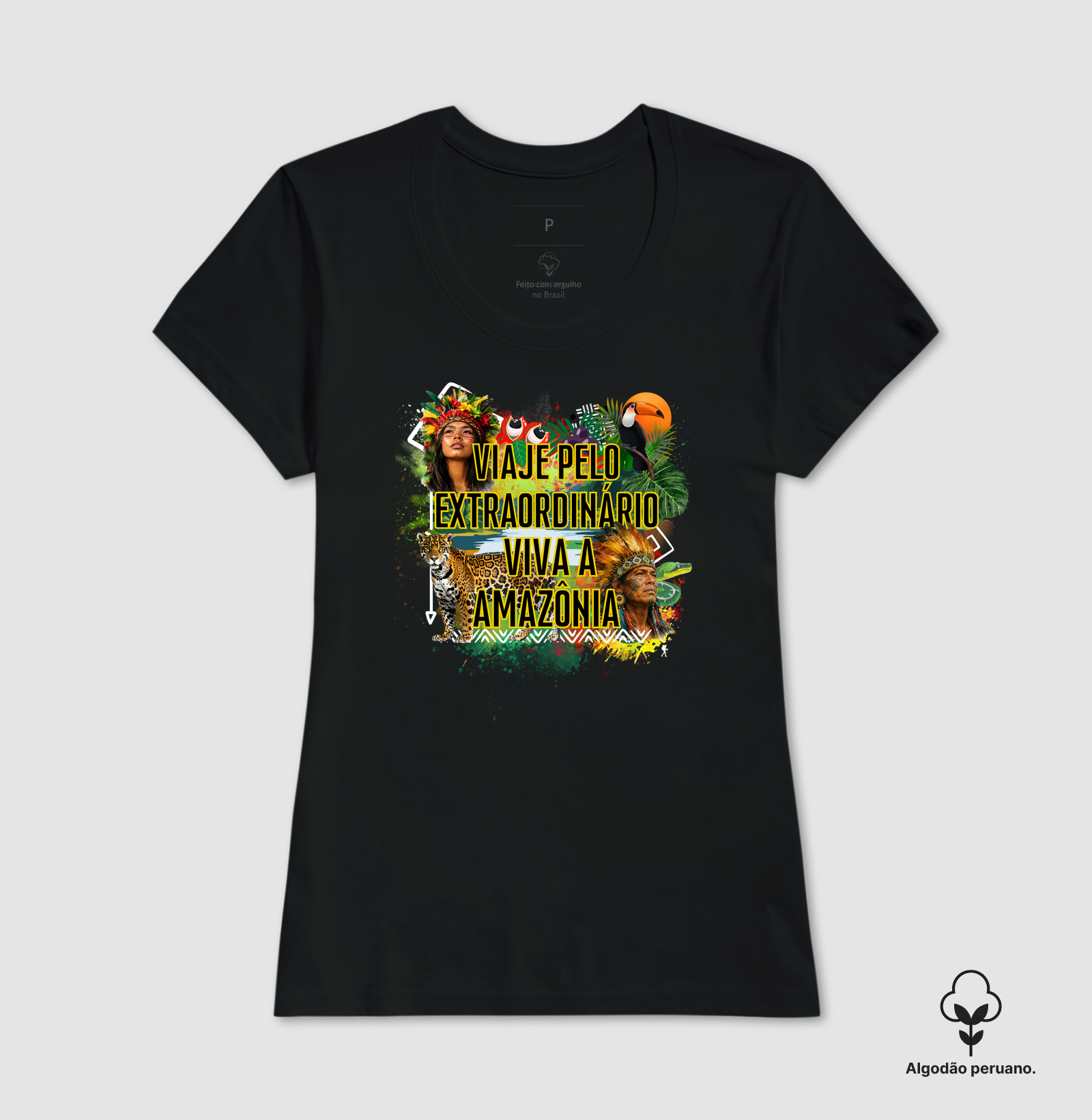 Camiseta Viaje pelo Extraordinario Viva a Amazonia | Onca Tucano Indigena | Colecao Viciados em Viagem - Imagem 7
