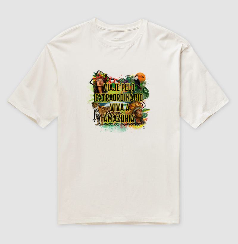 Camiseta Viaje pelo Extraordinario Viva a Amazonia | Onca Tucano Indigena | Colecao Viciados em Viagem - Imagem 4