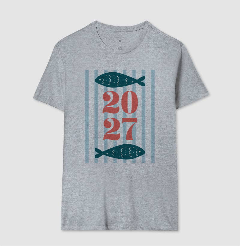 Camiseta Ano Novo 2027 Peixe Mediterrâneo Algodão - Imagem 10