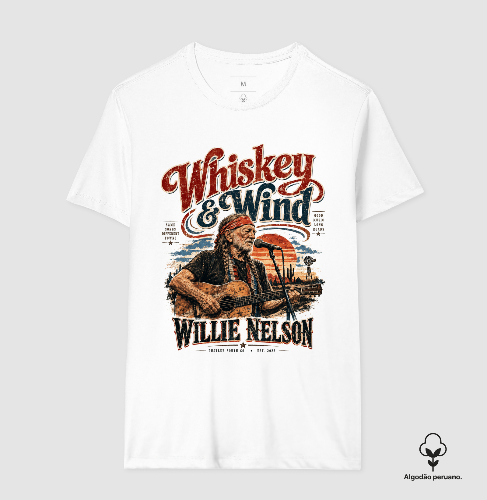 Camiseta Country Masculina E Baby Look Feminina Whiskey & Wind Willie Nelson Dustler South Co. Algodão Peruano Premium - Imagem 3