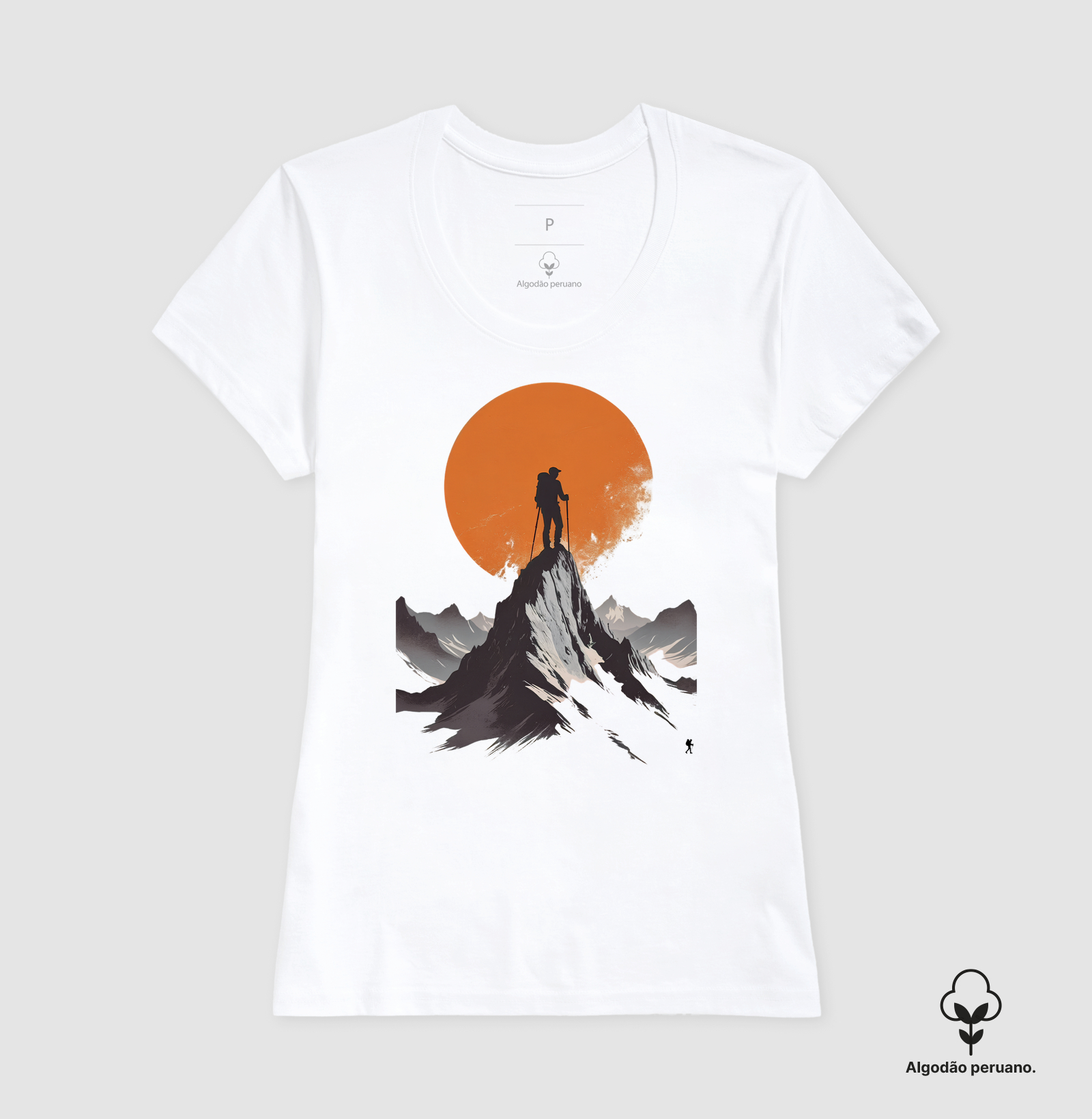 Camiseta Trilheiro no Topo da Montanha | Sol Laranja Silhueta Aventura | Colecao Fashion Travel - Imagem 8