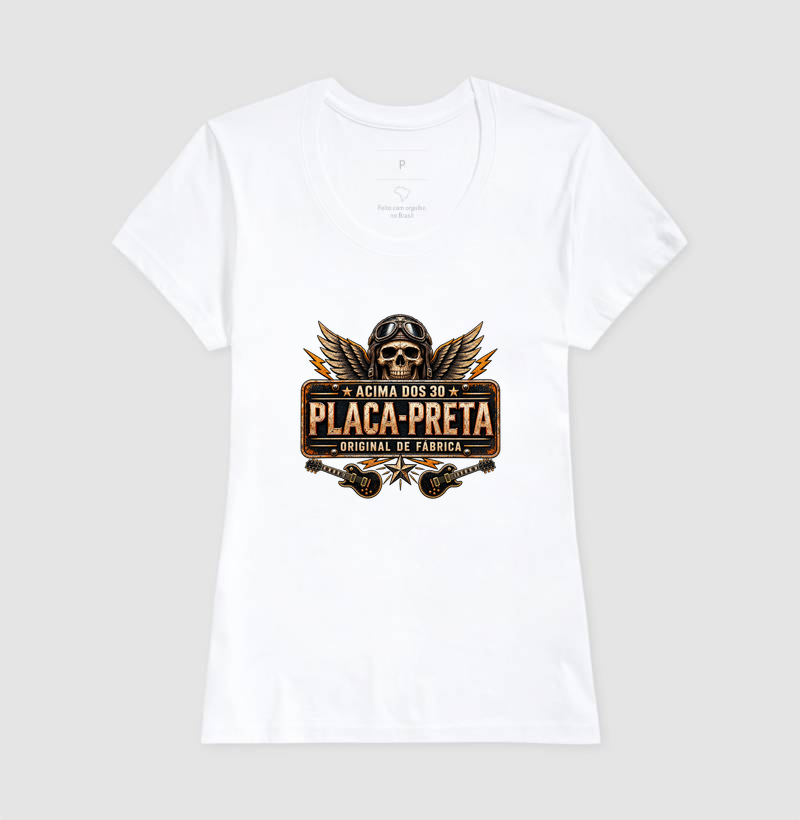 Camiseta Rock Placa Preta Acima dos 30 – Estampa Caveira Aviador e Guitarras - Imagem 5