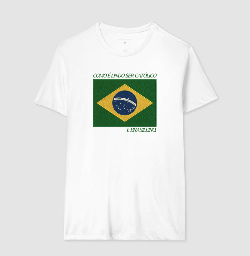 Camiseta Masculina Católica Bandeira Estilo Bordada - Imagem 3