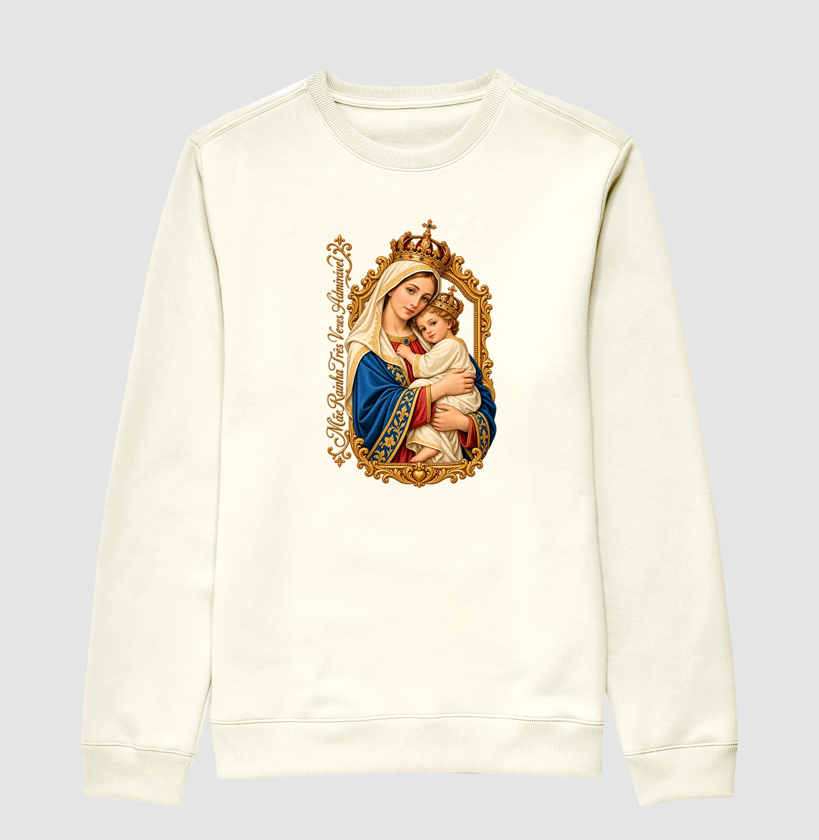 Camiseta Mãe Rainha Três Vezes Admirável Com Menino Jesus - Imagem 2