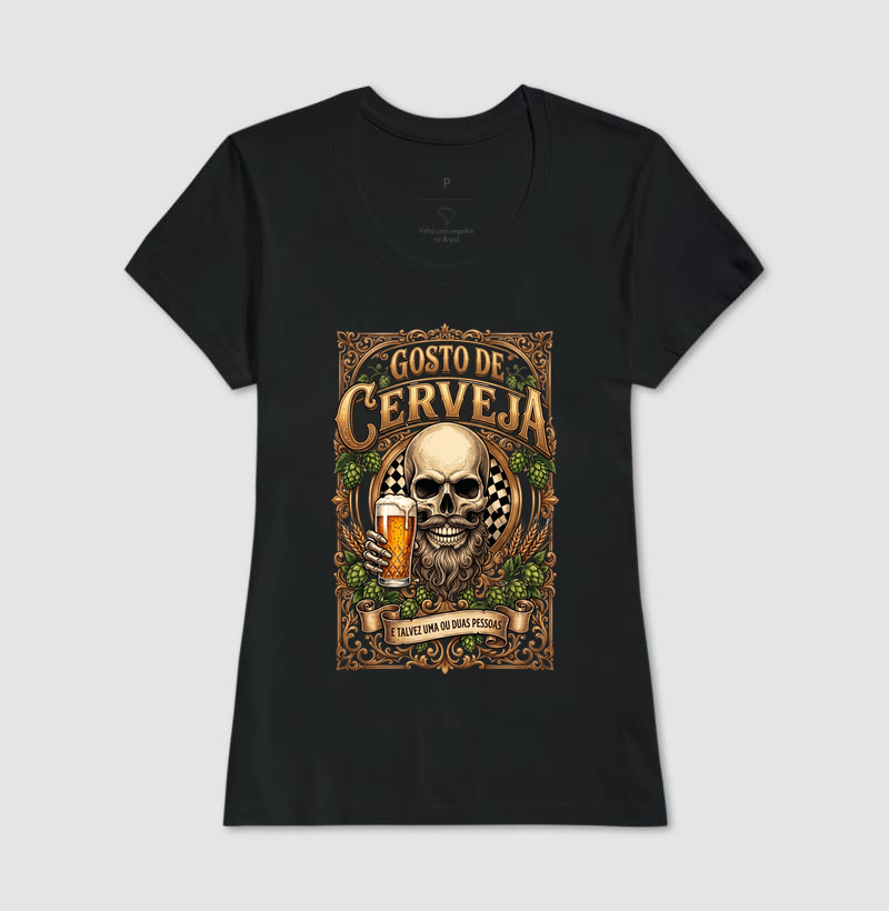 Gosto de Cerveja (e Talvez 2 Pessoas) | Camiseta Caveira Barbuda Tattoo - Imagem 3