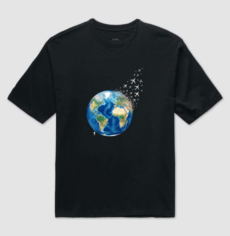 Camiseta Globo Terrestre Avioes Dispersos | Arte 3D Viagem Mundo | Colecao Viciados em Viagem - Imagem 2