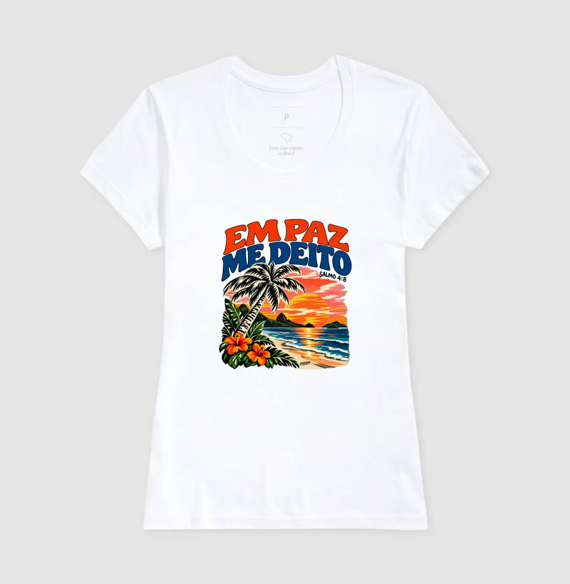 Camiseta Feminina Cristã Em Paz Me Deito - Imagem 3