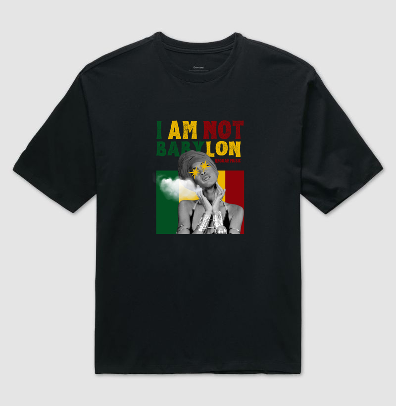Camiseta Oversized  I Am Not Babylon!  Coleção Reggae. Unissex. Algodão Premium. - Imagem 5