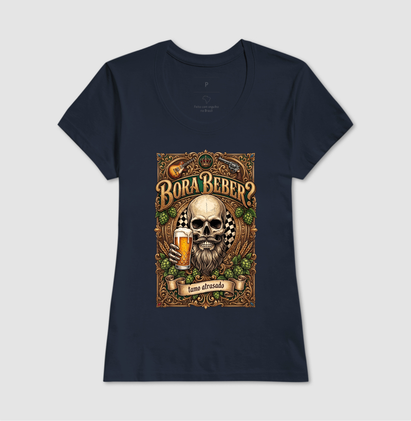 Bora Beber? Tamo Atrasado! | Camiseta Caveira Tattoo - Imagem 8