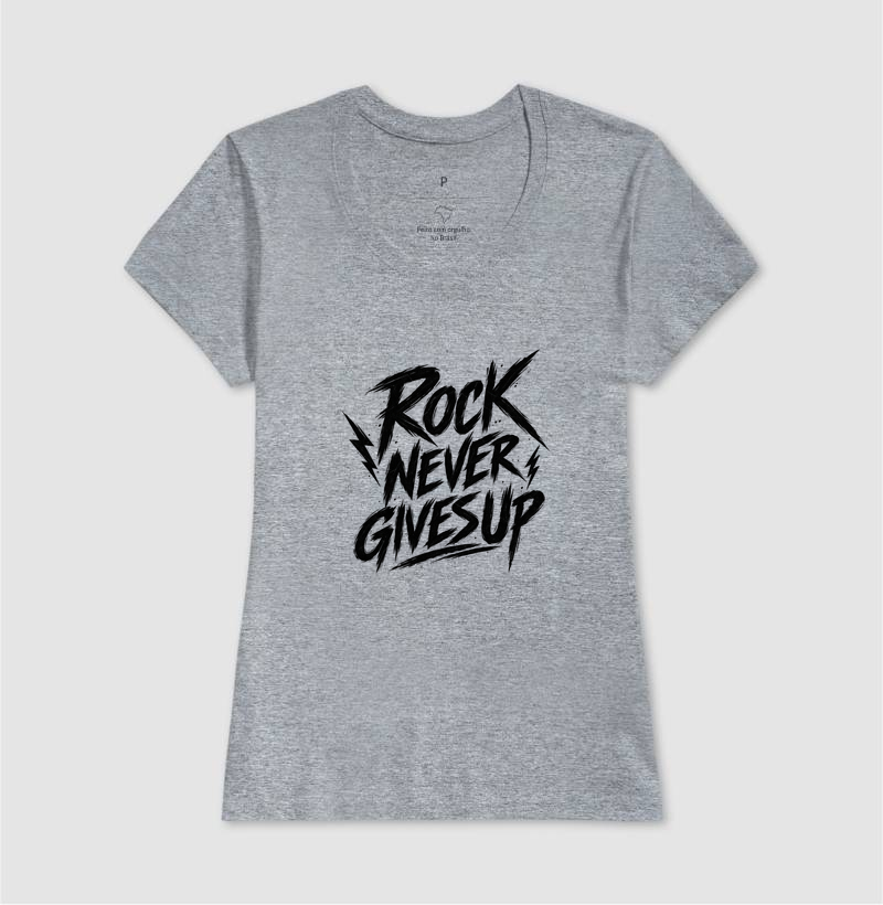 Camiseta Rock Never Gives Up – Estampa Rock em Letras Brancas Estilo Vintage - Imagem 9