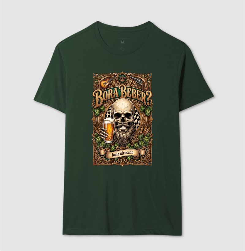 Bora Beber? Tamo Atrasado! | Camiseta Caveira Tattoo - Imagem 11