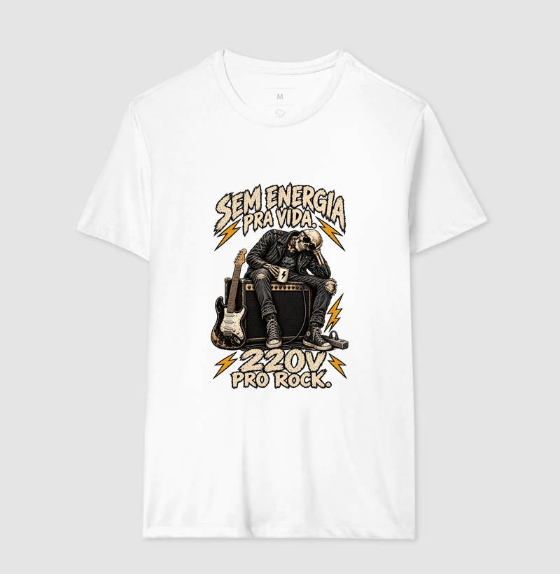 Camiseta Sem Energia Pra Vida 220V Pro Rock – Estampa Caveira Rocker e Guitarra - Imagem 4