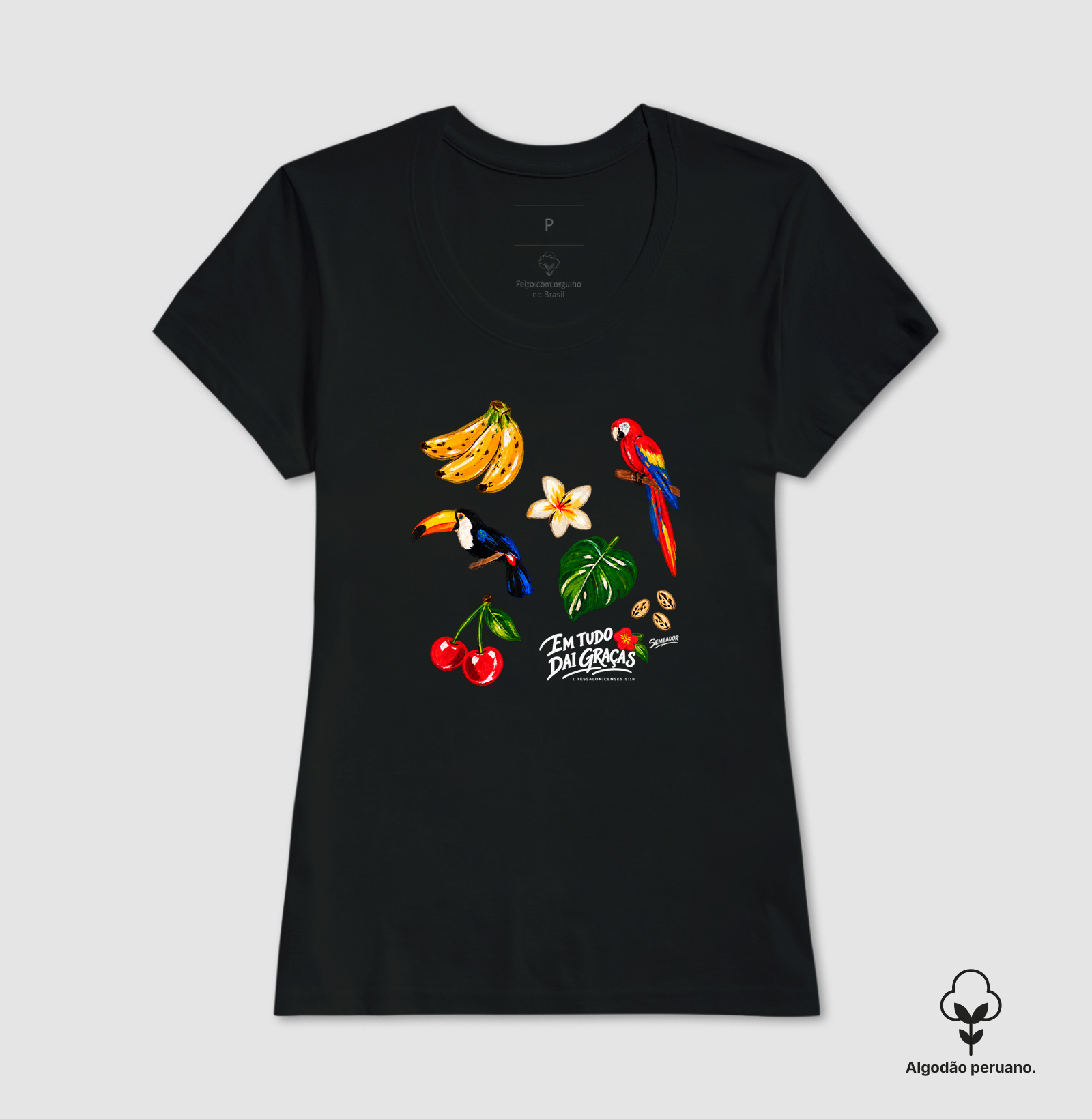 Camiseta Algodão Peruano Feminina Cristã Em Tudo Dai Graças - Imagem 2