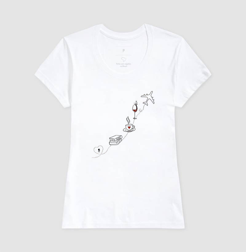 Camiseta Livro Cafe Vinho Aviao | Rota da Vida Viajante | Colecao Viciados em Viagem - Imagem 8
