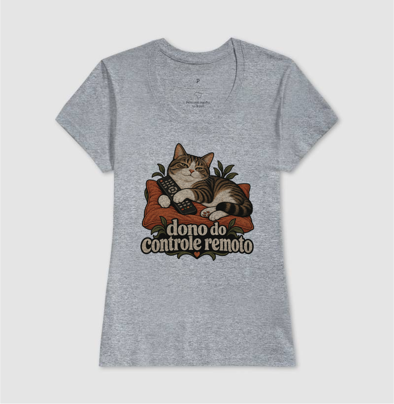 Camiseta Gato Humor "dono do controle remoto" | Pelo & Pano - Imagem 9
