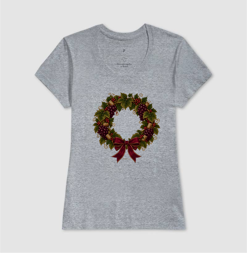 Camiseta Guirlanda de Natal do Vinho – Uvas, Rolhas e Laço - Imagem 9