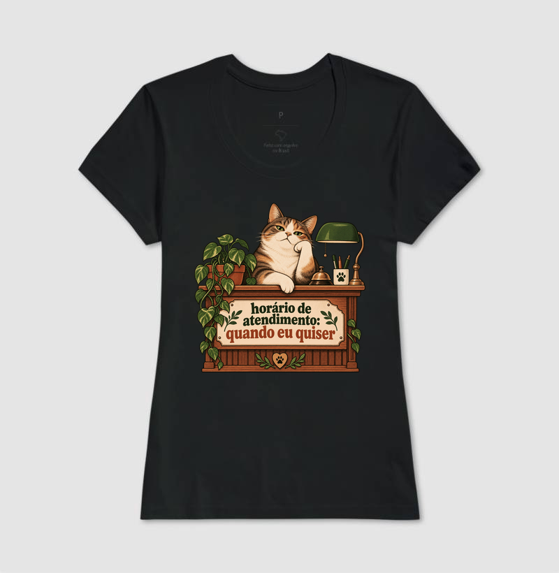 Camiseta Gato Engraçada "horário de atendimento" | Pelo & Pano - Imagem 3