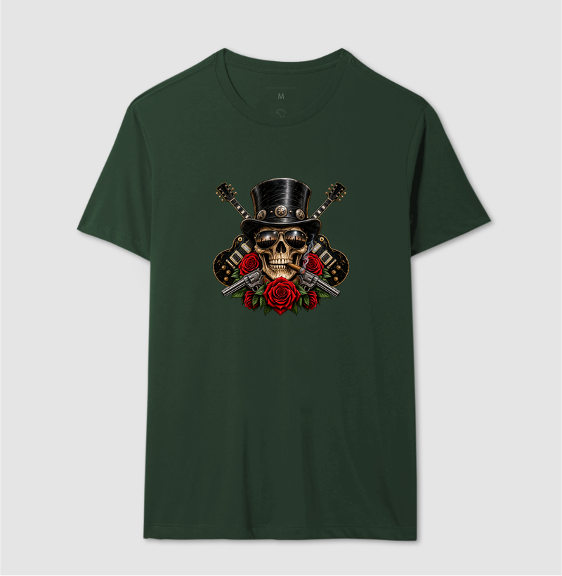 Camiseta Rock Skull com Guitarras, Rosas e Caveira – Estilo Rock’n’Roll - Imagem 12
