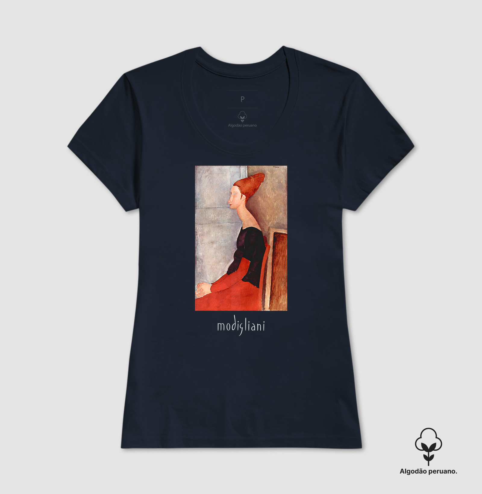 Camiseta Algodão Peruano Tanguis Jeanne Hébuterne de Perfil Modigliani  - Imagem 2