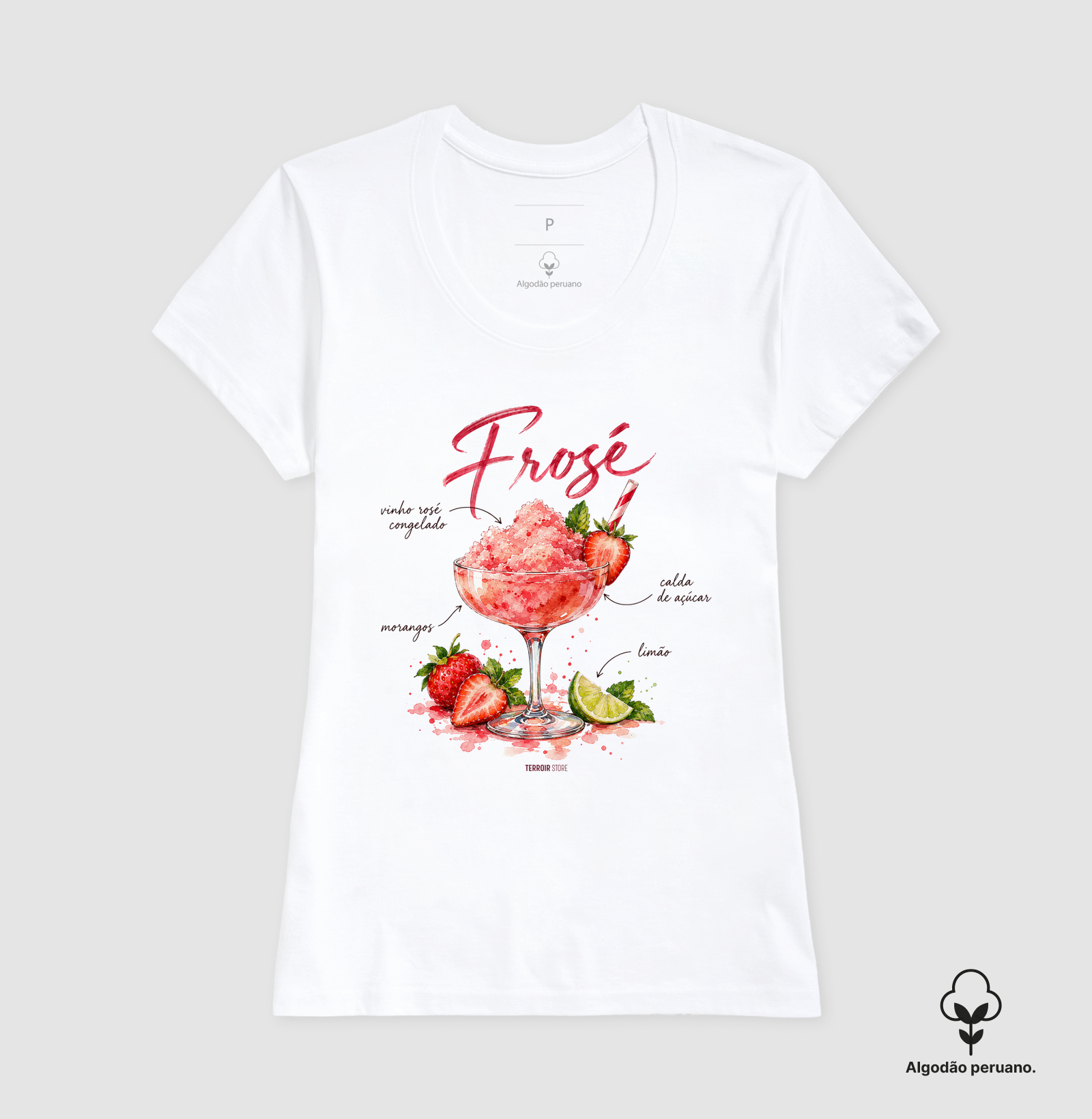 Camiseta Algodão Peruano Frosé – Drink com Vinho Rosé e Morango - Imagem 4