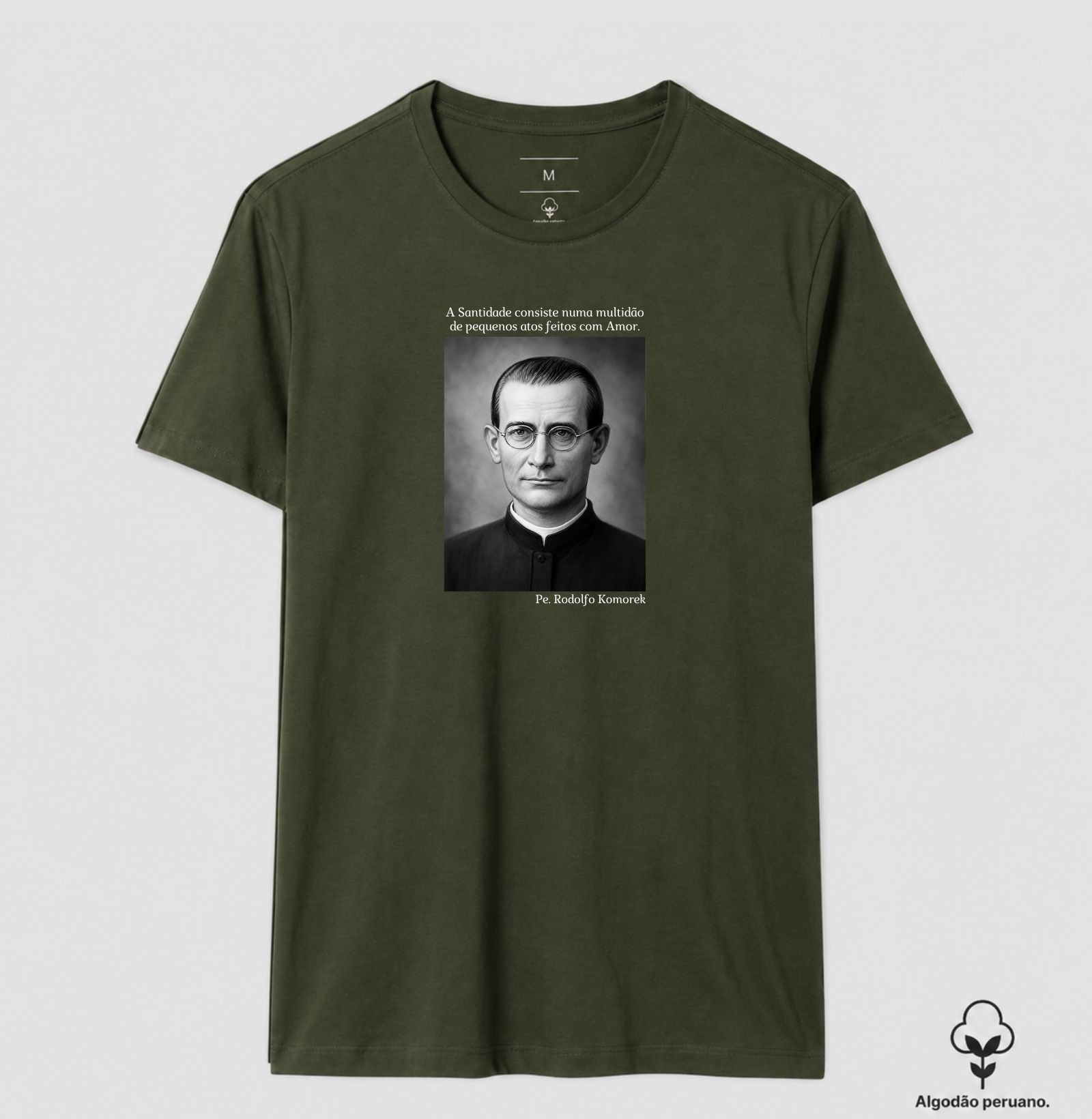 Camiseta Algodão Peruano Pe. Rodolfo Komorek (Preto e Branco) - Imagem 4