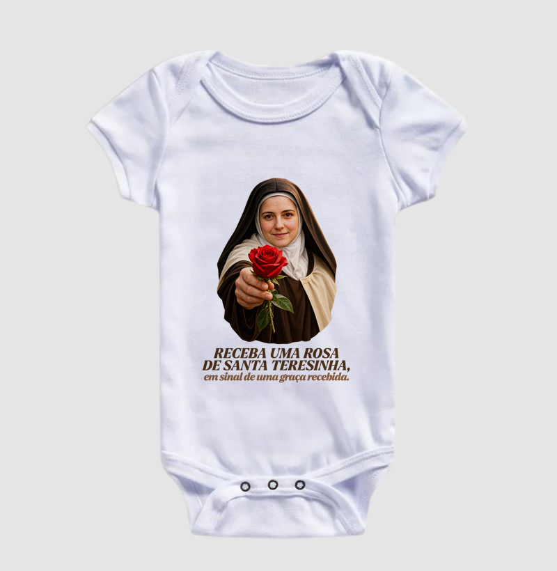 Camiseta Santa Teresinha do Menino Jesus Receba uma Rosa - Imagem 3