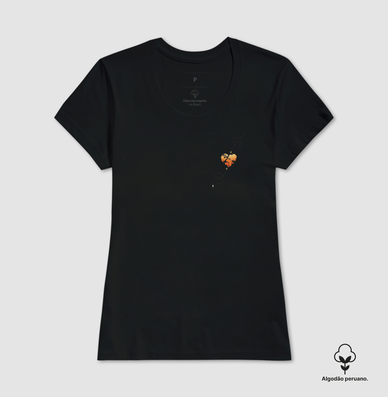 Camiseta Mapa Mundi Coracao Dourado | Amor pelo Mundo Viagem | Excursionista - Imagem 3