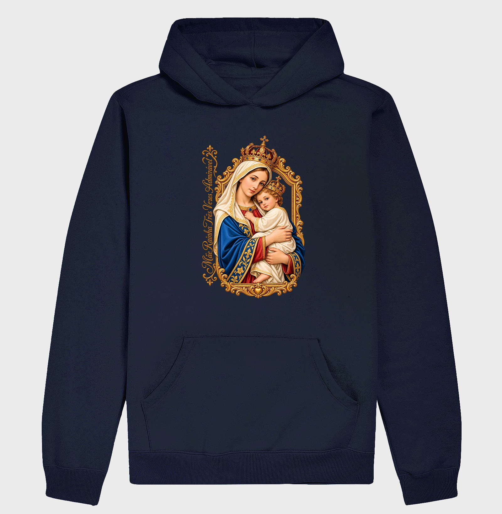Camiseta Mãe Rainha Três Vezes Admirável Com Menino Jesus - Imagem 4