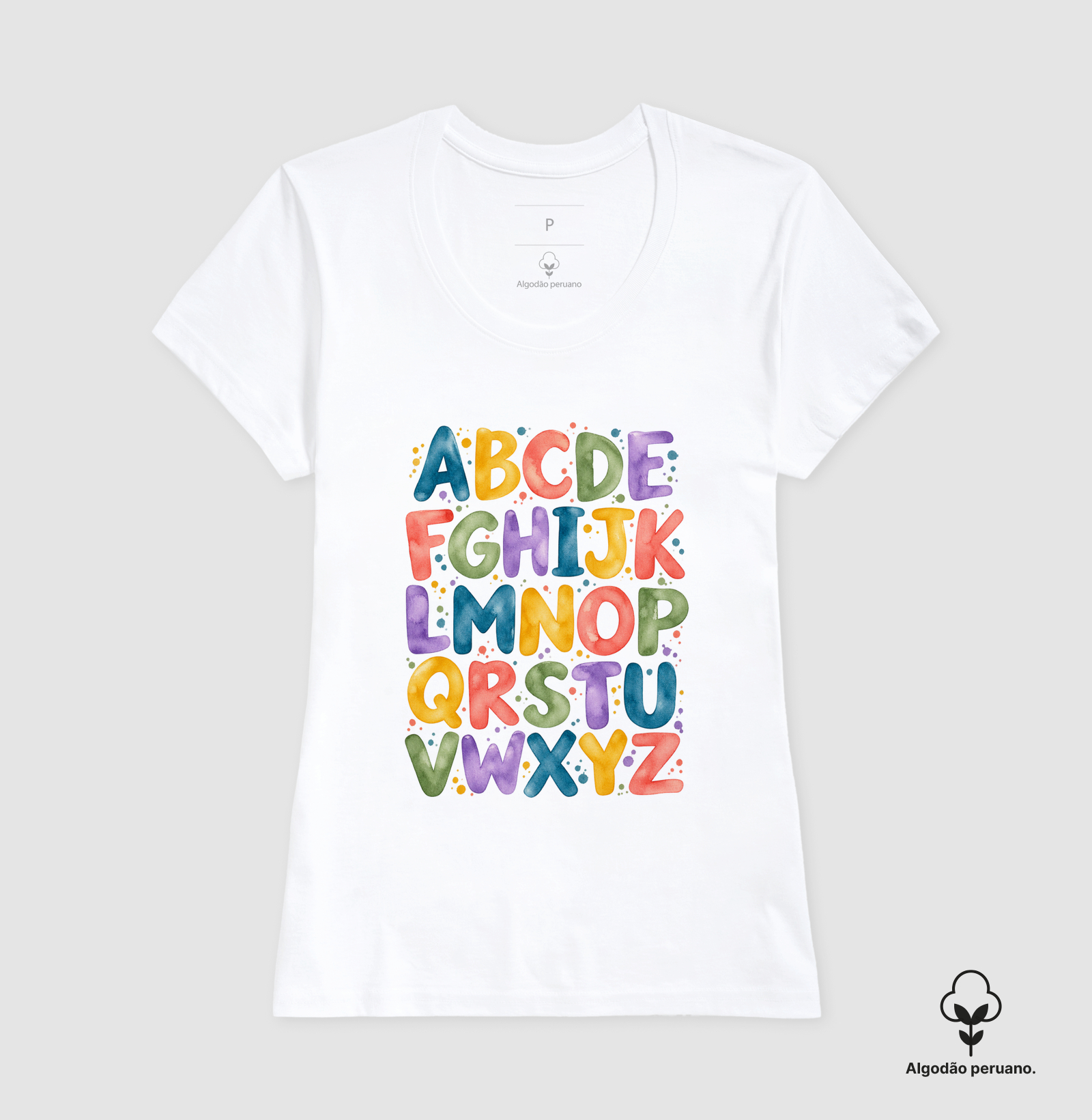 Camiseta Algodão Peruano Alfabeto em Cores - Imagem 10