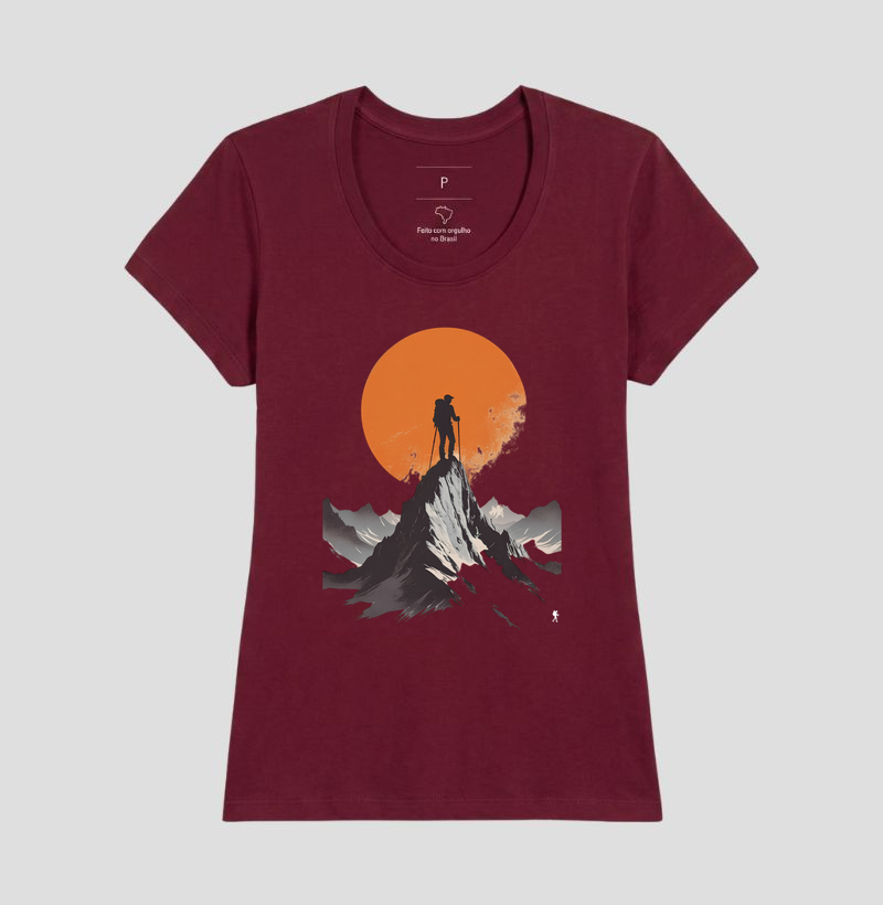 Camiseta Trilheiro no Topo da Montanha | Sol Laranja Silhueta Aventura | Colecao Fashion Travel - Imagem 22