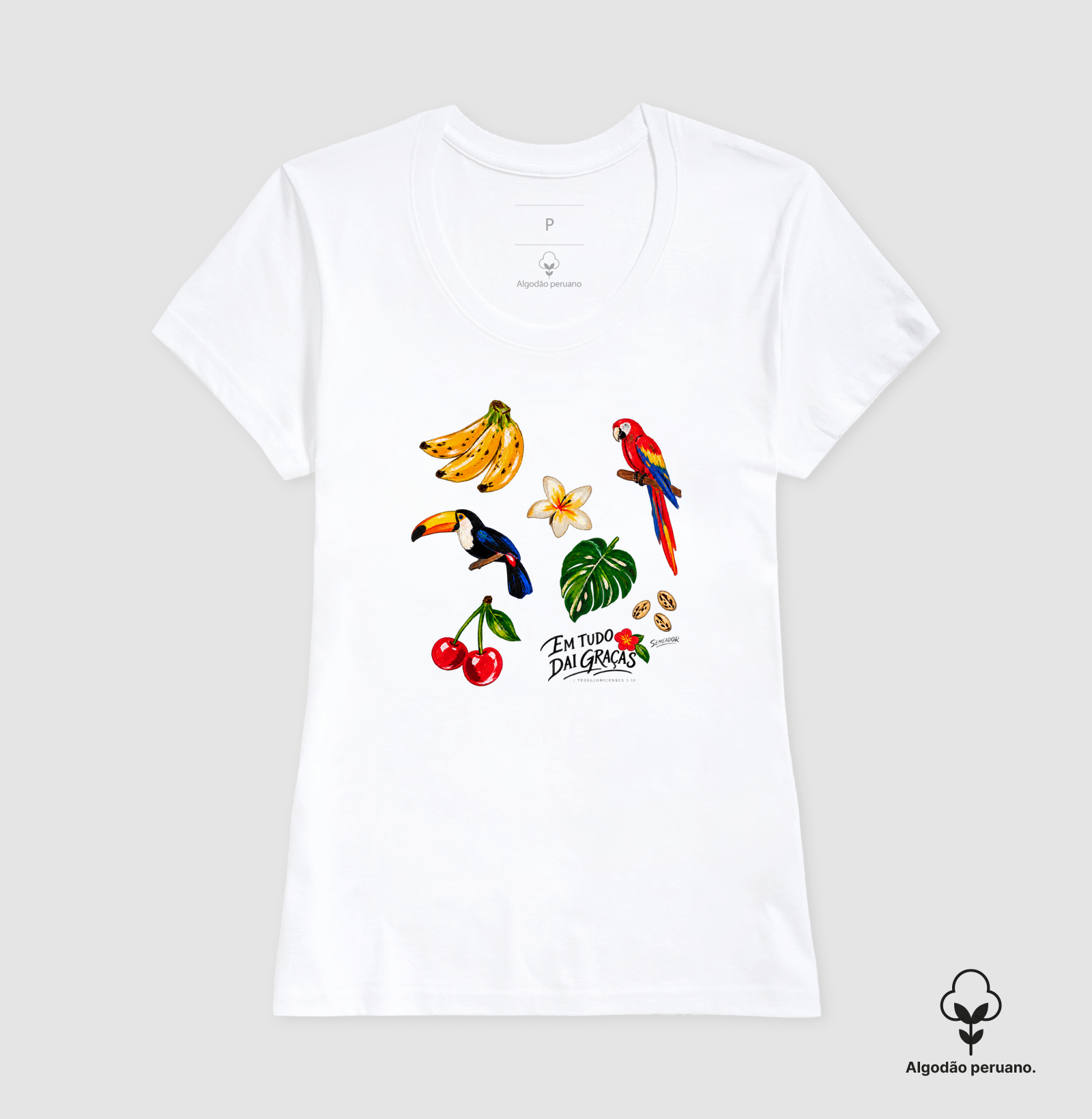 Camiseta Algodão Peruano Feminina Cristã Em Tudo Dai Graças - Imagem 3
