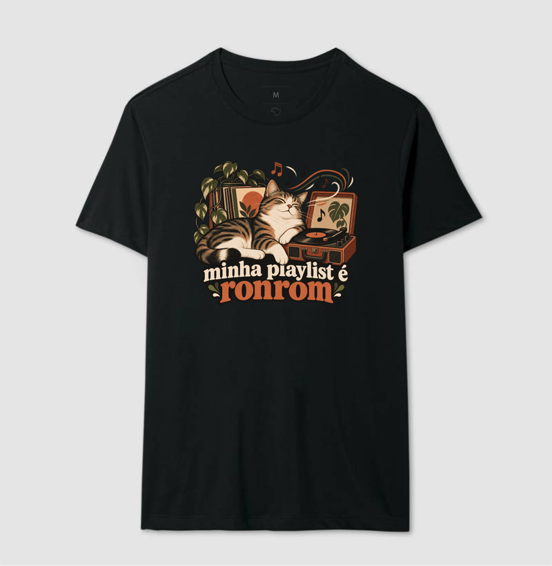 Camiseta Gato Música "minha playlist é ronrom" | Pelo & Pano - Imagem 2
