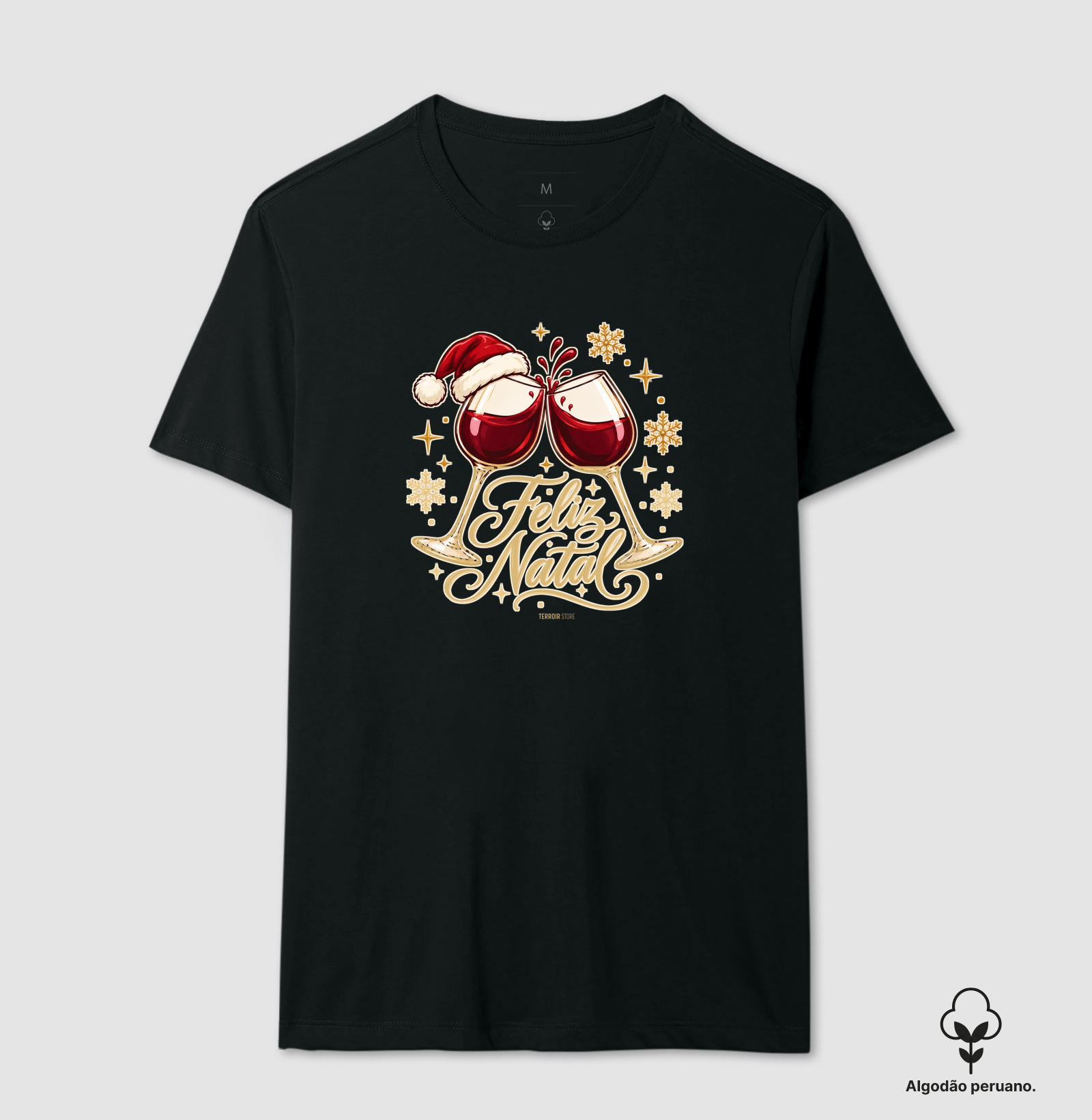 Camiseta Algodão Peruano Feliz Natal – Brinde de Taças de Vinho - Imagem 5