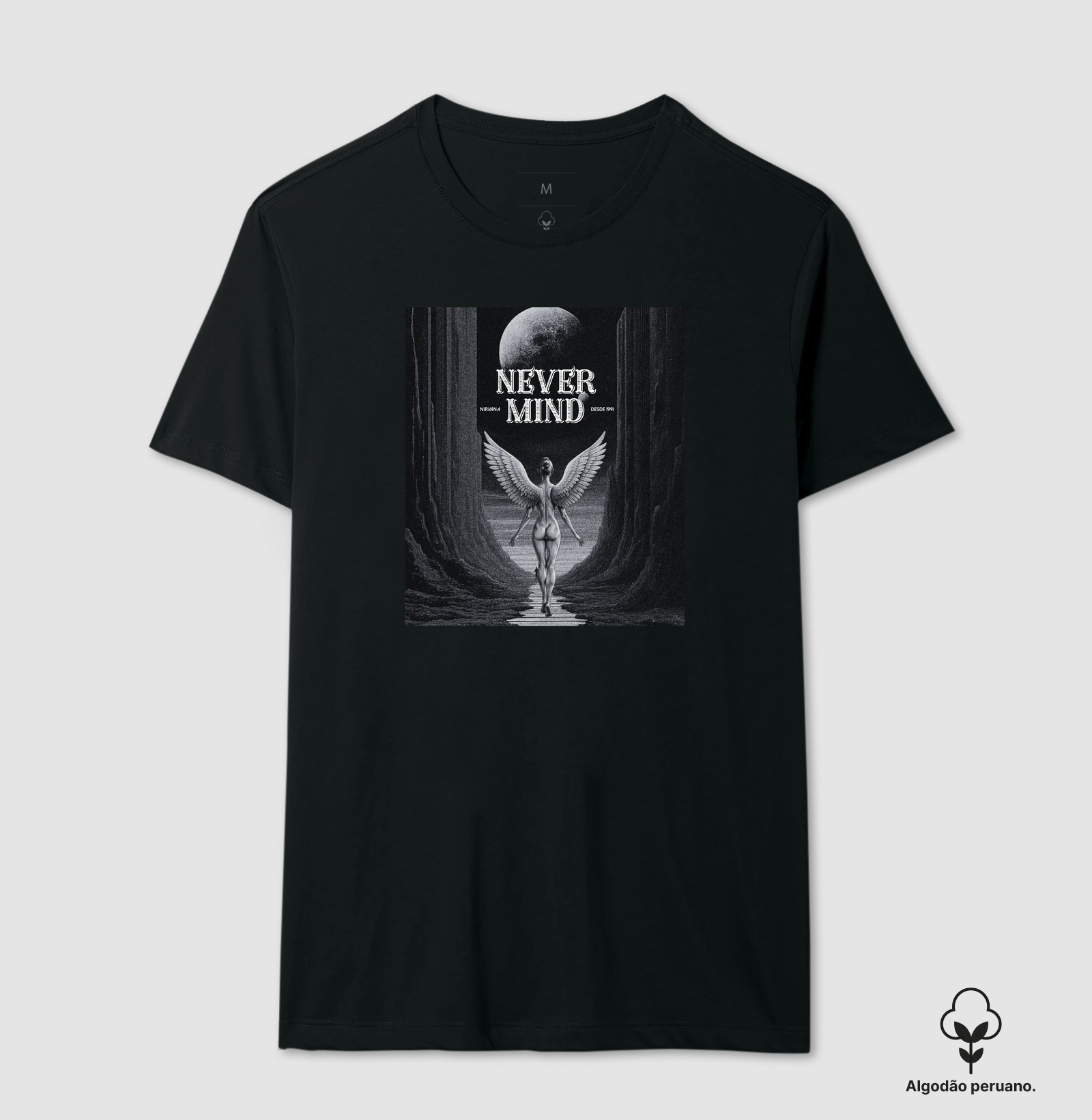 Camiseta Never Mind. Coleção Música. Masculino e feminino. Algodão Peruano. - Imagem 2