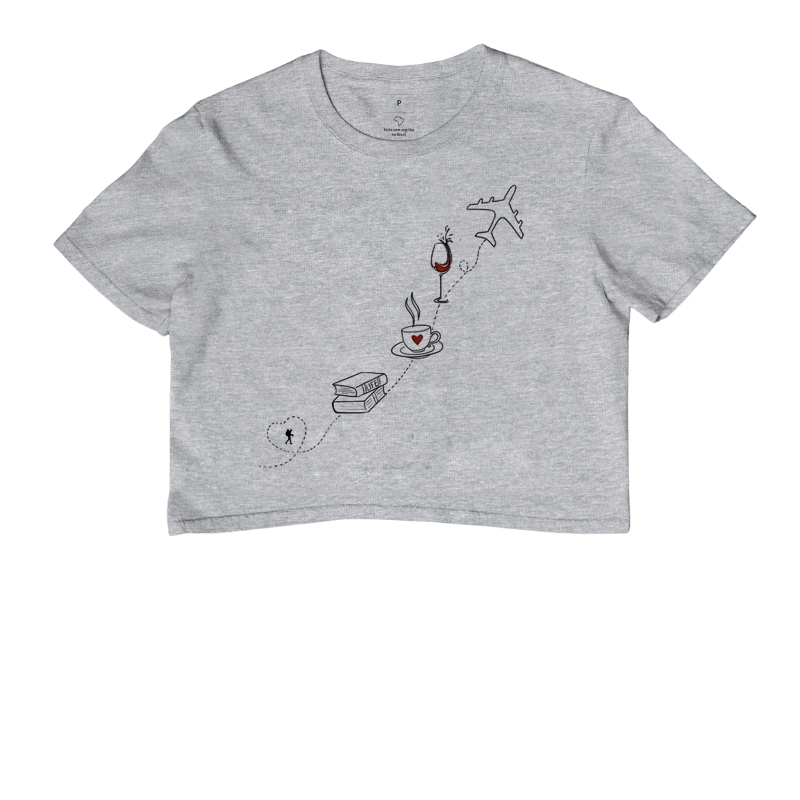 Camiseta Livro Cafe Vinho Aviao | Rota da Vida Viajante | Colecao Viciados em Viagem - Imagem 6