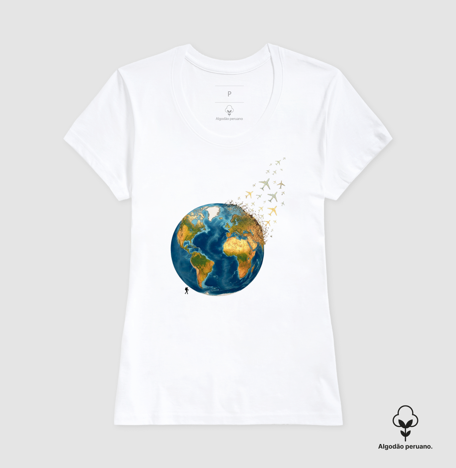 Camiseta Globo Terrestre Avioes Dispersos | Arte 3D Viagem Mundo | Colecao Viciados em Viagem - Imagem 2
