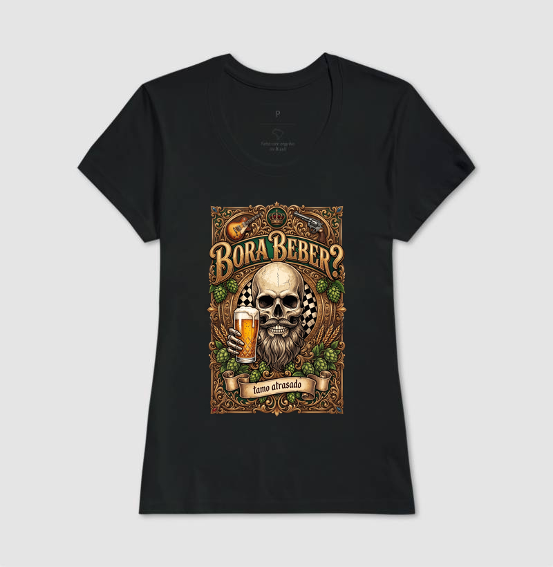 Bora Beber? Tamo Atrasado! | Camiseta Caveira Tattoo - Imagem 4